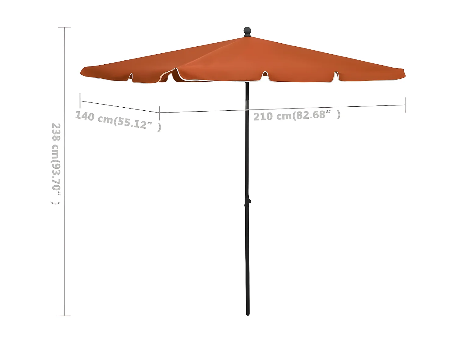 Parasol de jardin avec mât 210x140 cm Terre cuite