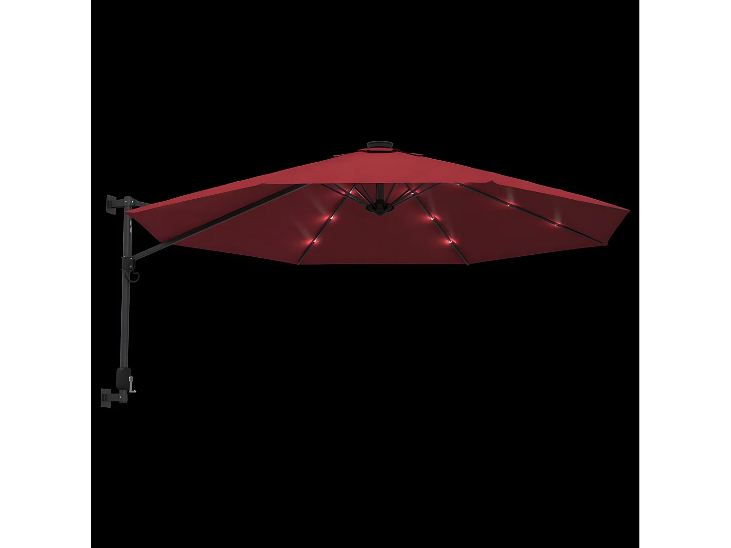 Guarda-sol de parede com luzes LED 290 cm vermelho brilhante