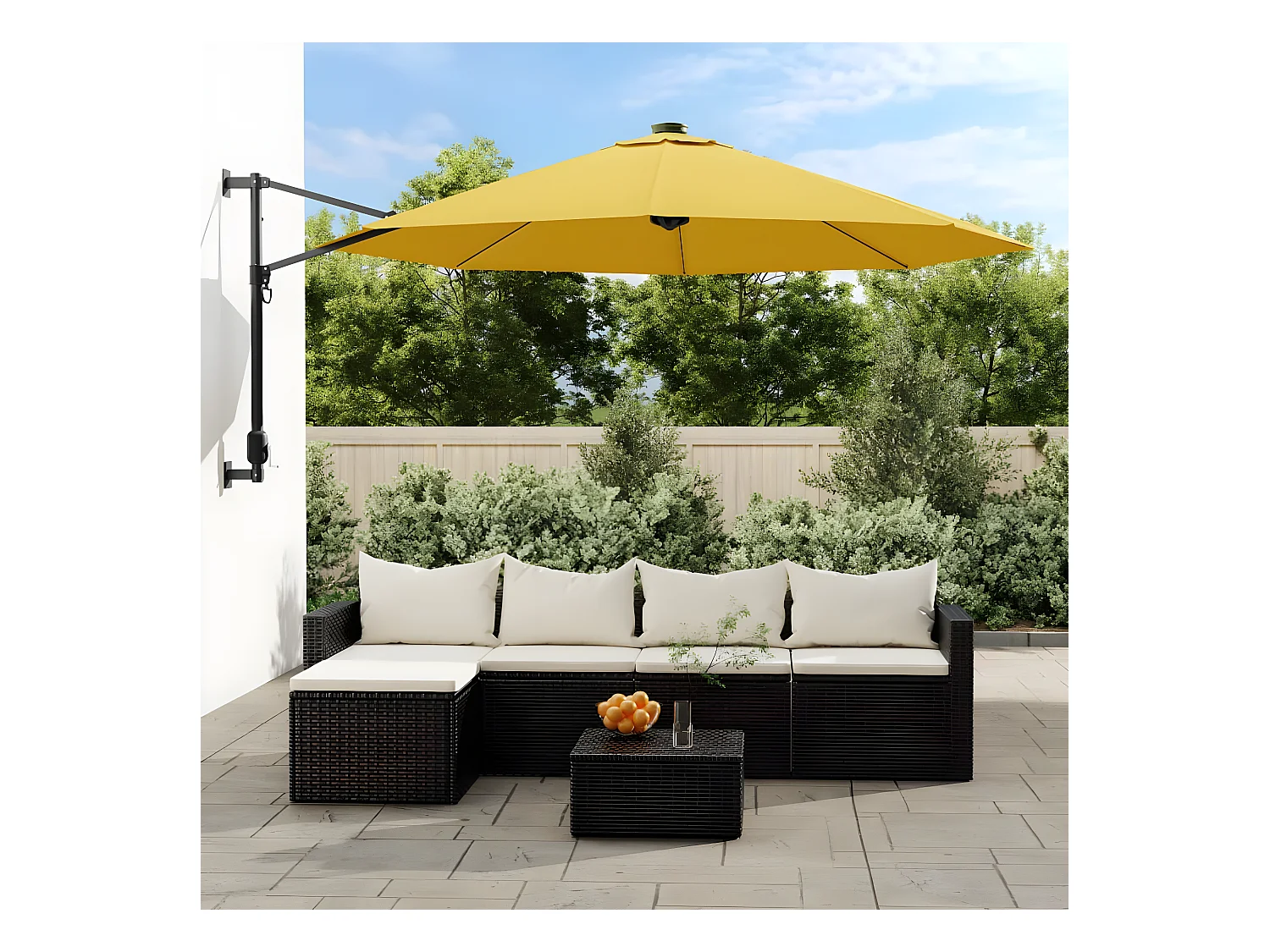 Parasol mural avec LED jaune 290 cm
