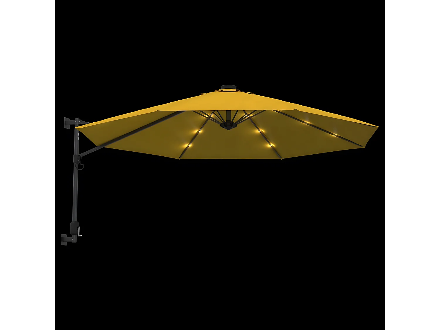 Guarda-sol de parede com luzes LED 290 cm amarelo