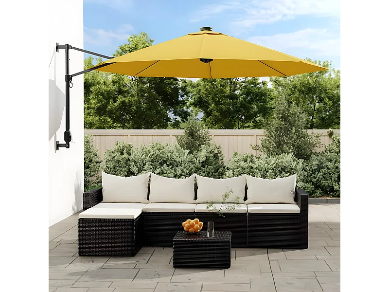 Guarda-sol de parede com luzes LED 290 cm amarelo