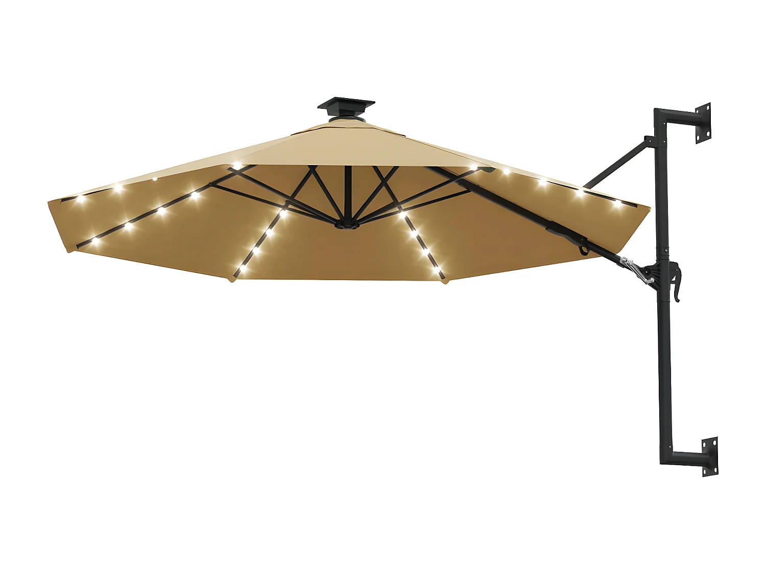 Parasol mural avec mât métallique et LED 300 cm Taupe