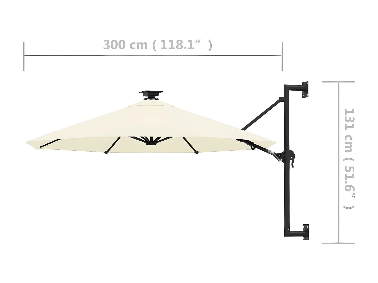 Parasol mural avec mât métallique et LED 300 cm Sable
