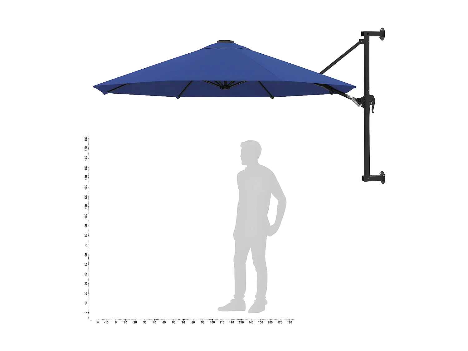 Parasol mural avec mât métallique 300 cm Bleu