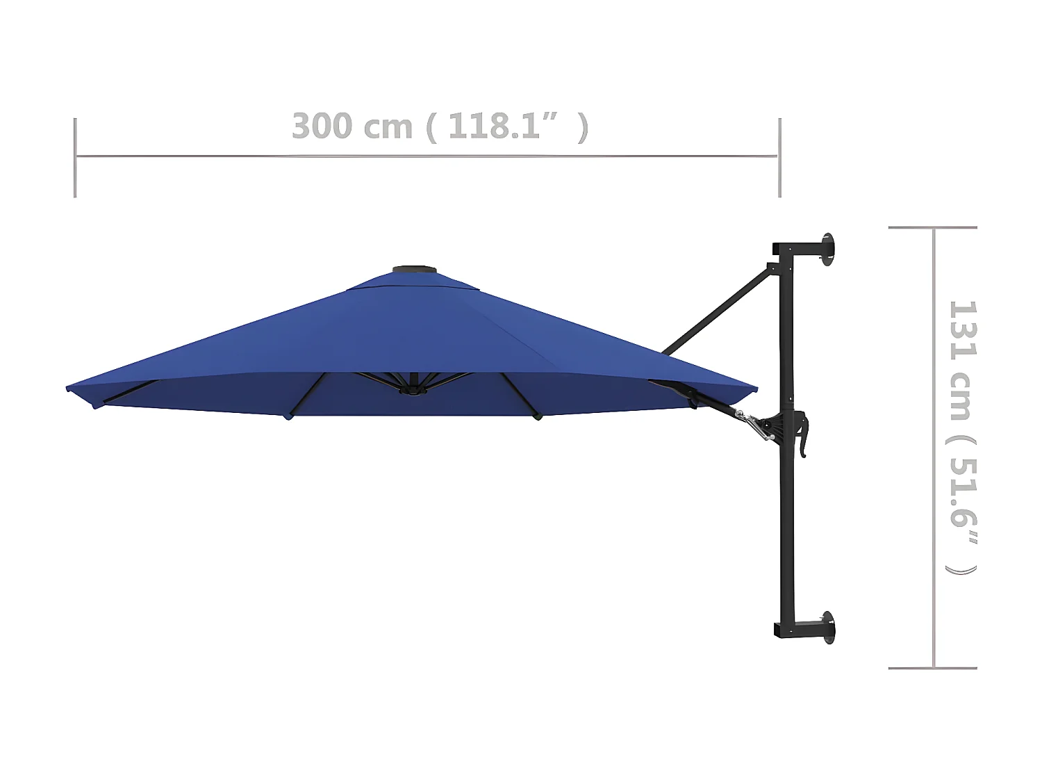 Parasol mural avec mât métallique 300 cm Bleu