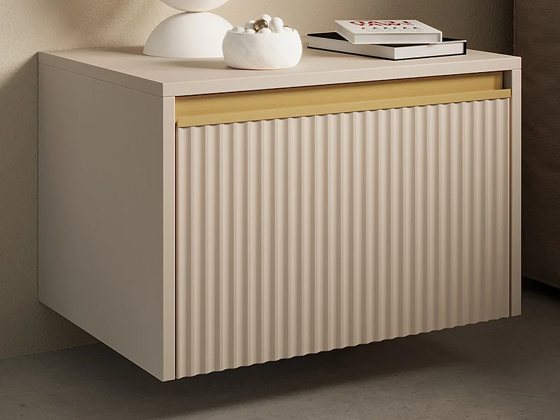 Nachtkastje met 1 lade - Mdf - Beige en goudkleurig - POSINIA van Pascal Morabito