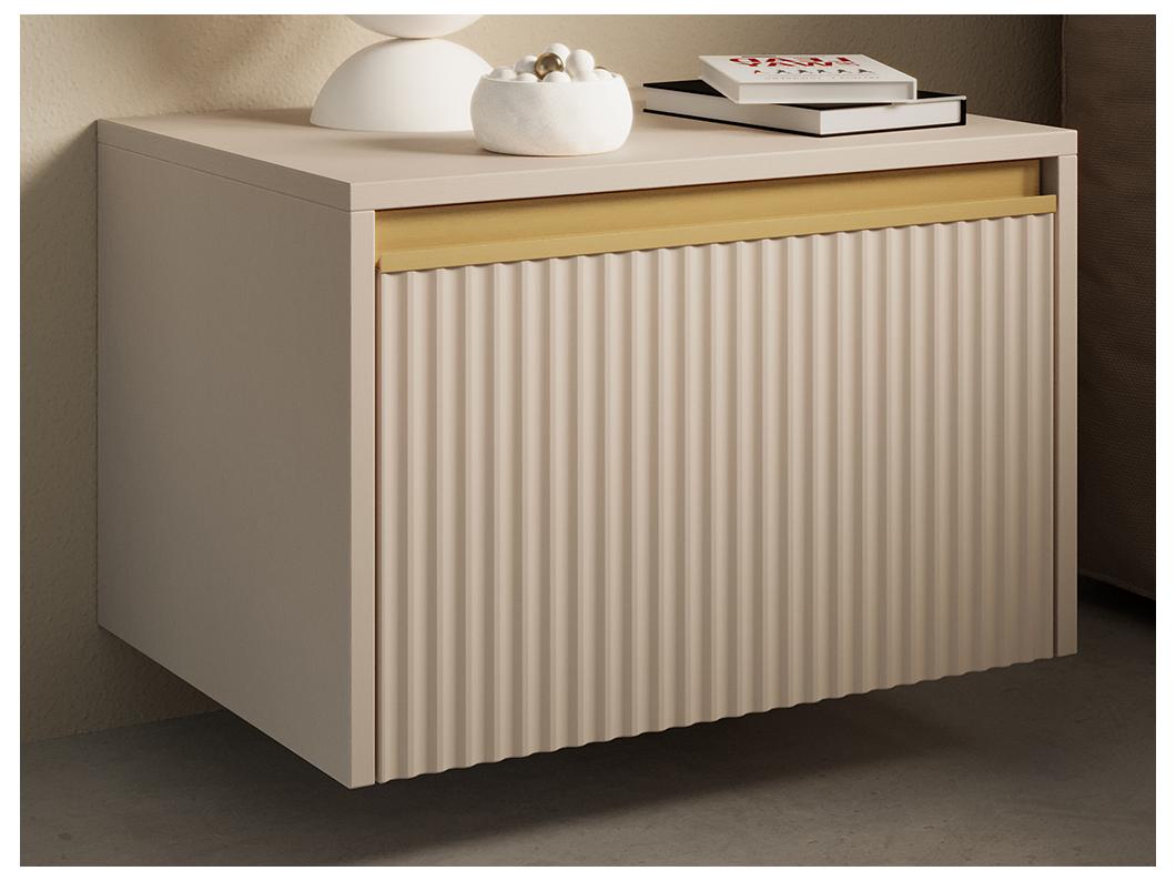 Table de chevet suspendue ou à poser avec 1 tiroir - MDF - Beige et doré - POSINIA de Pascal Morabito