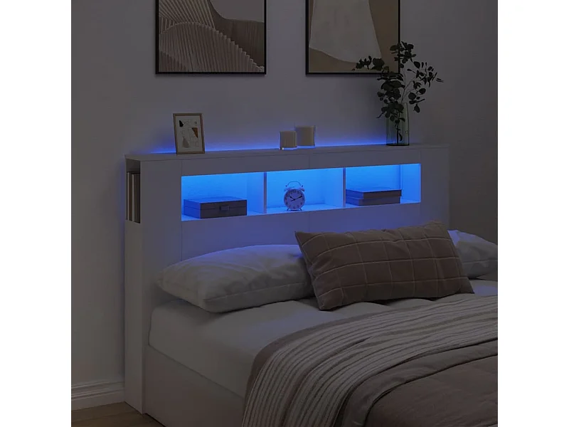 Tête de lit à LED blanc 160x18,5x103,5 cm bois d'ingénierie