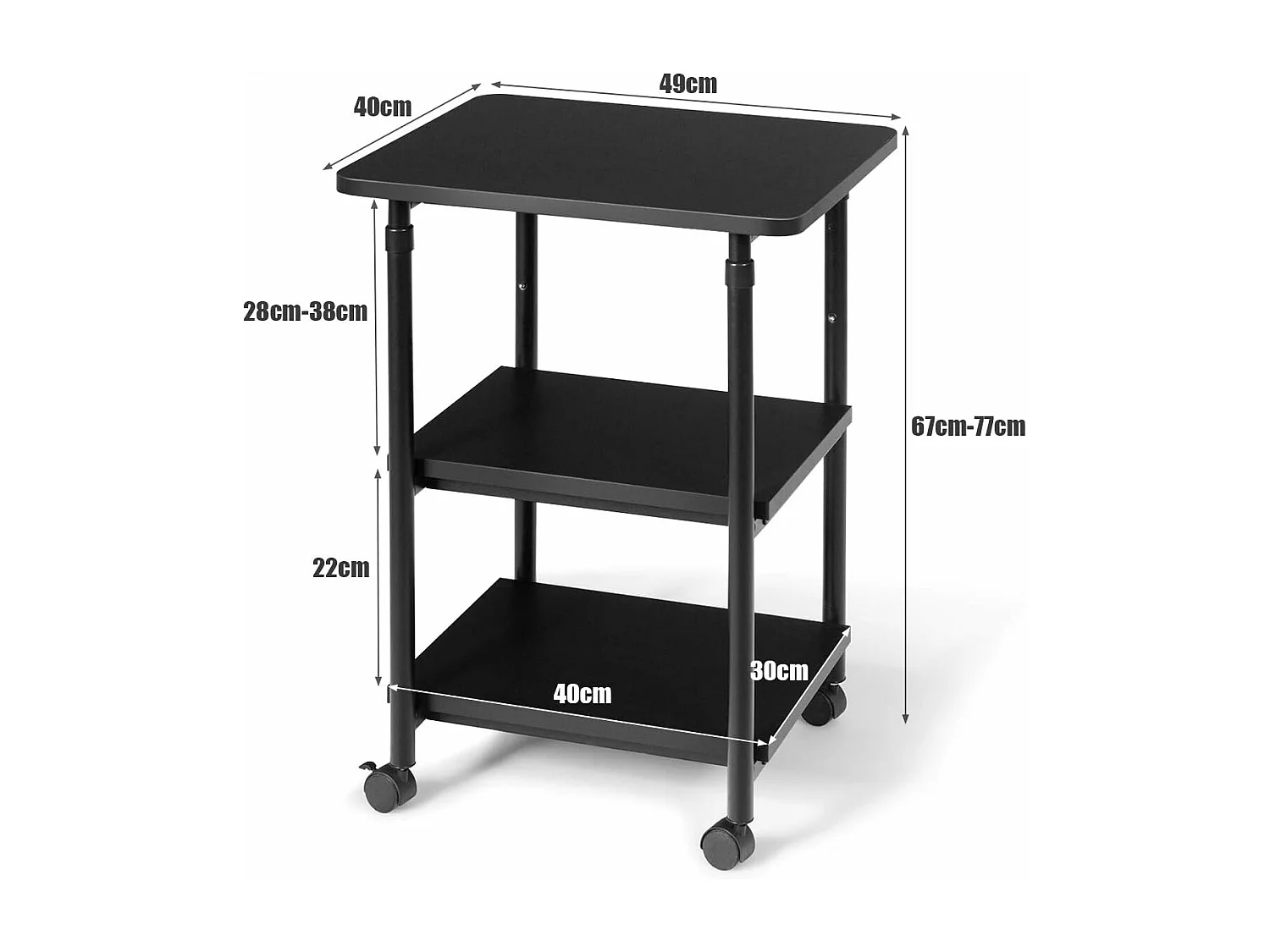 3 Niveaux Support pour Imprimante avec roulettes Pivotantes à 360 ° Mobile Printer Chariot Hauteur du Haut Réglable Conception Peu Encombrante, Assemblage Facile