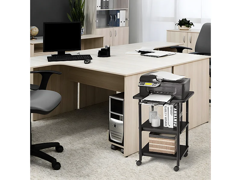 3 Niveaux Support pour Imprimante avec roulettes Pivotantes à 360 ° Mobile Printer Chariot Hauteur du Haut Réglable Conception Peu Encombrante, Assemblage Facile