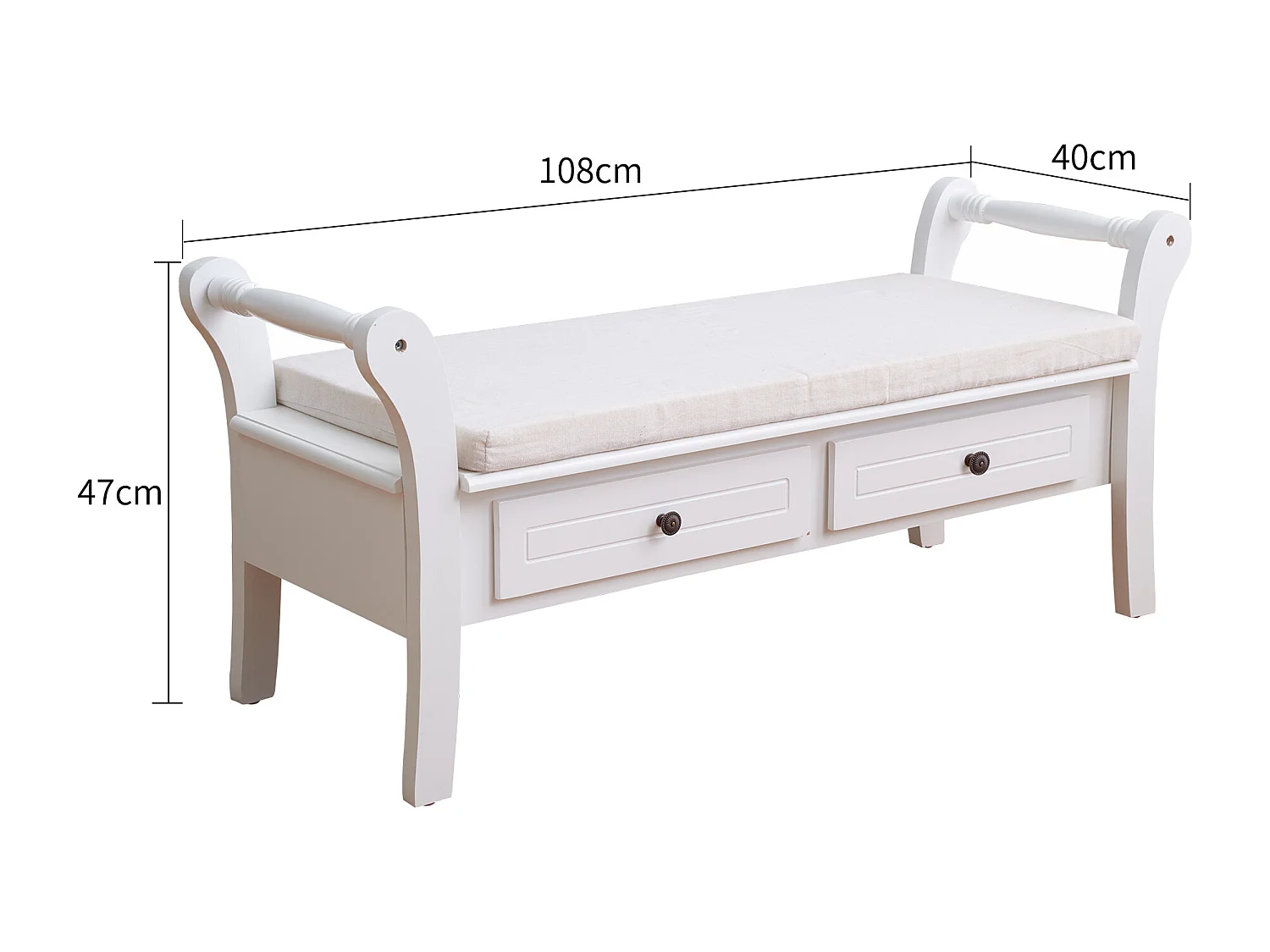 Rebecca Mobili Banco Contenedor 2 Cajones Madera Blanca 47,5x108,5x40