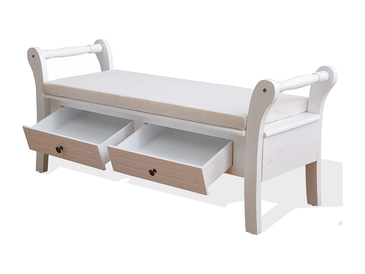 Rebecca Mobili Banco Contenedor 2 Cajones Madera Blanca 47,5x108,5x40