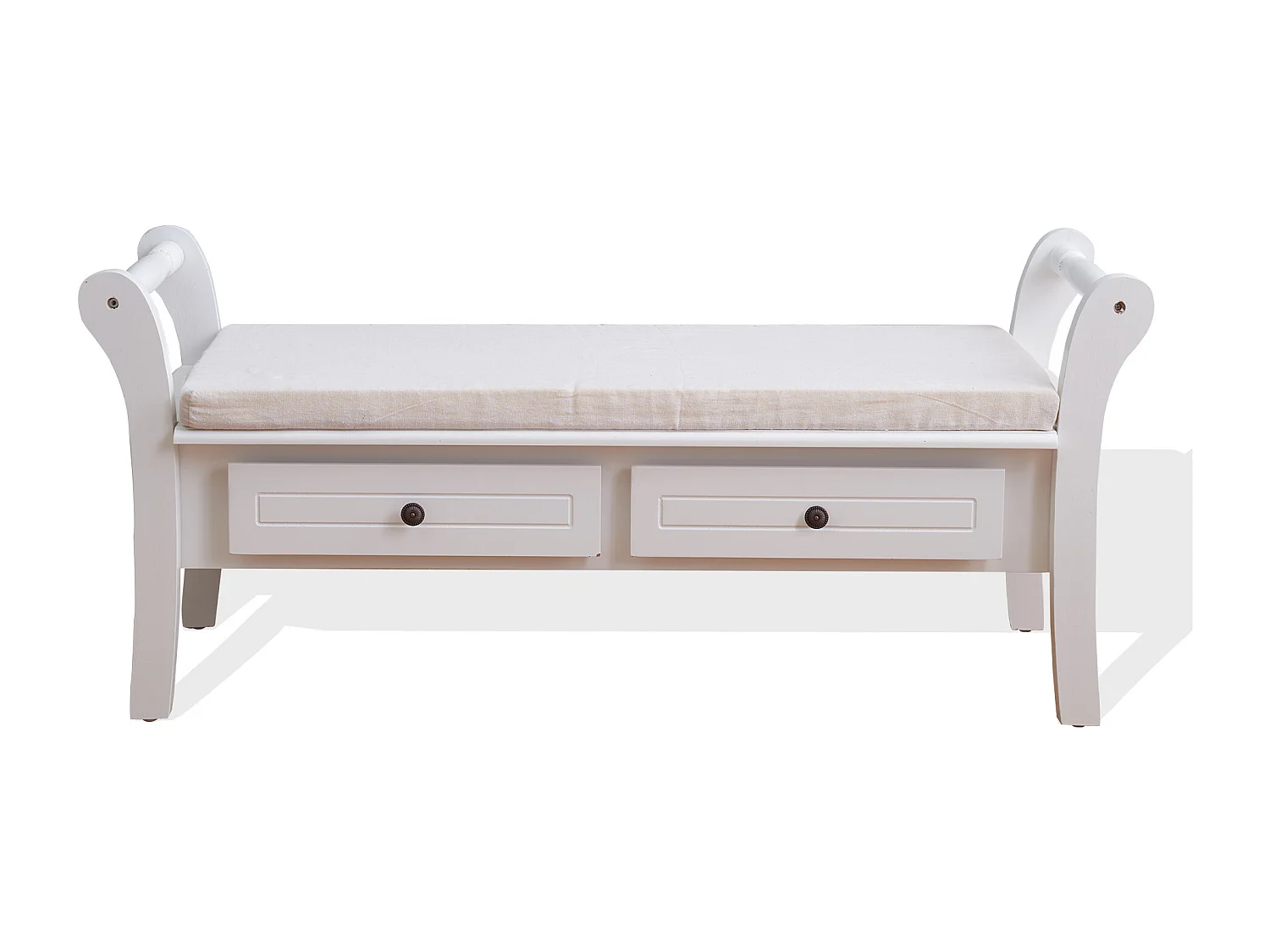 Mobili Rebecca Banc de Jardin Coffre 2 Tiroir Bois Blanc Provençal 47,5x108,5x40