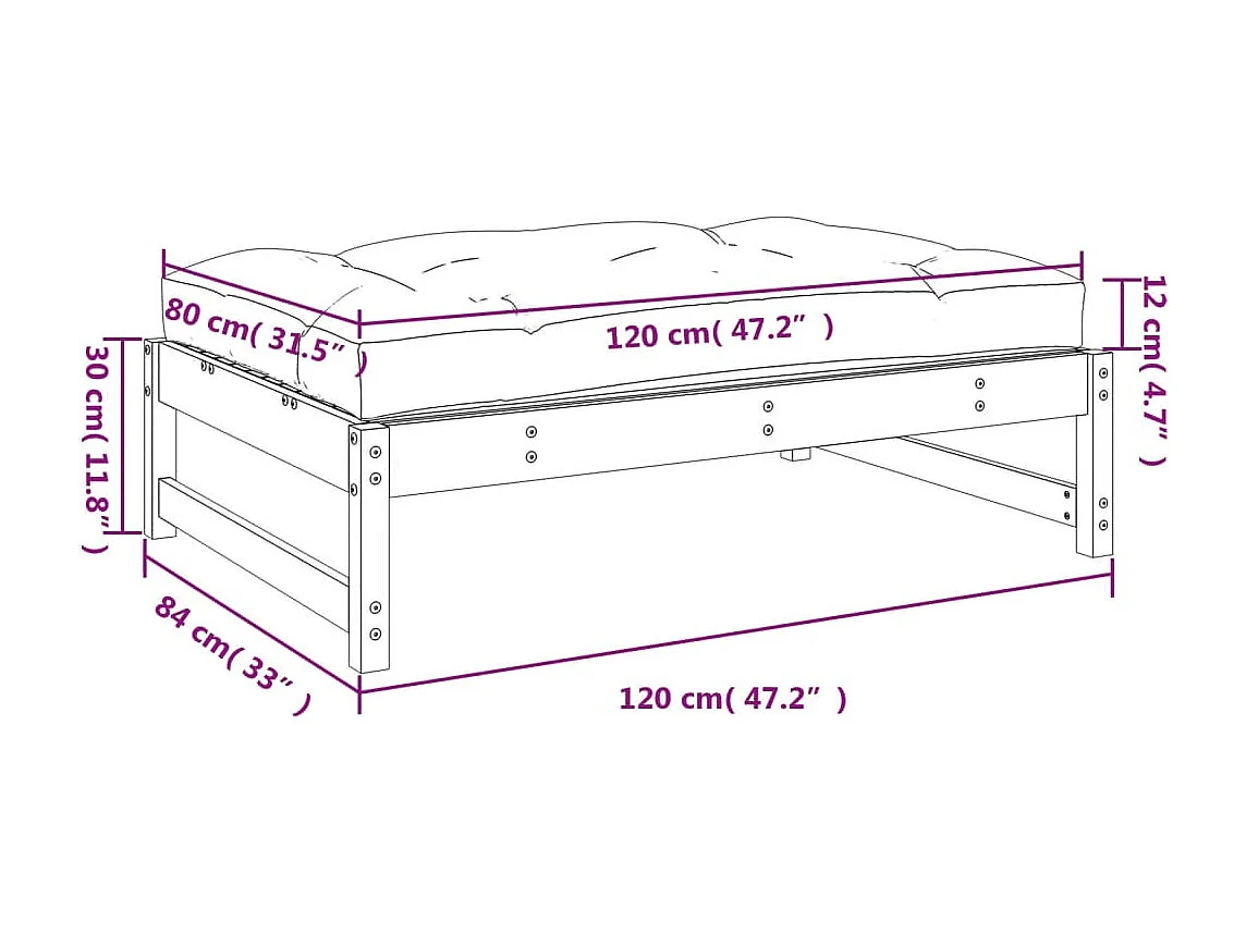 Repose-pied de jardin 120x80 cm bois de pin massif