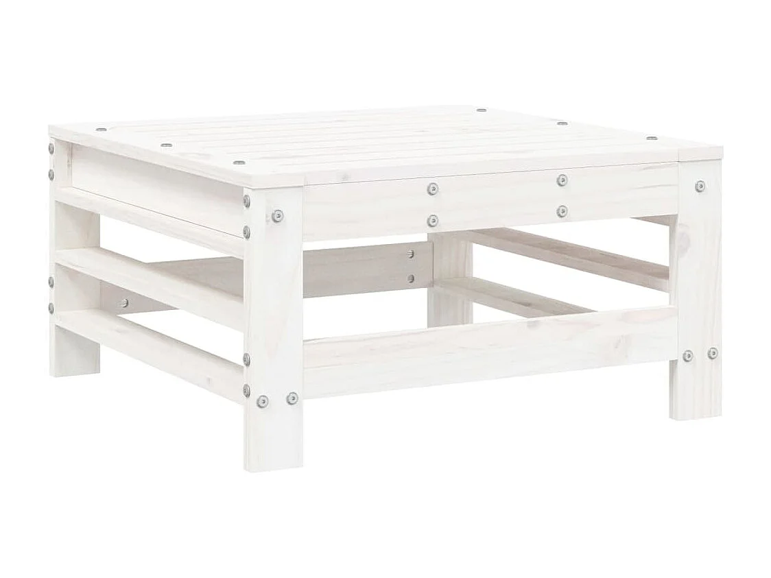 Repose-pied de jardin avec coussin blanc bois de pin massif