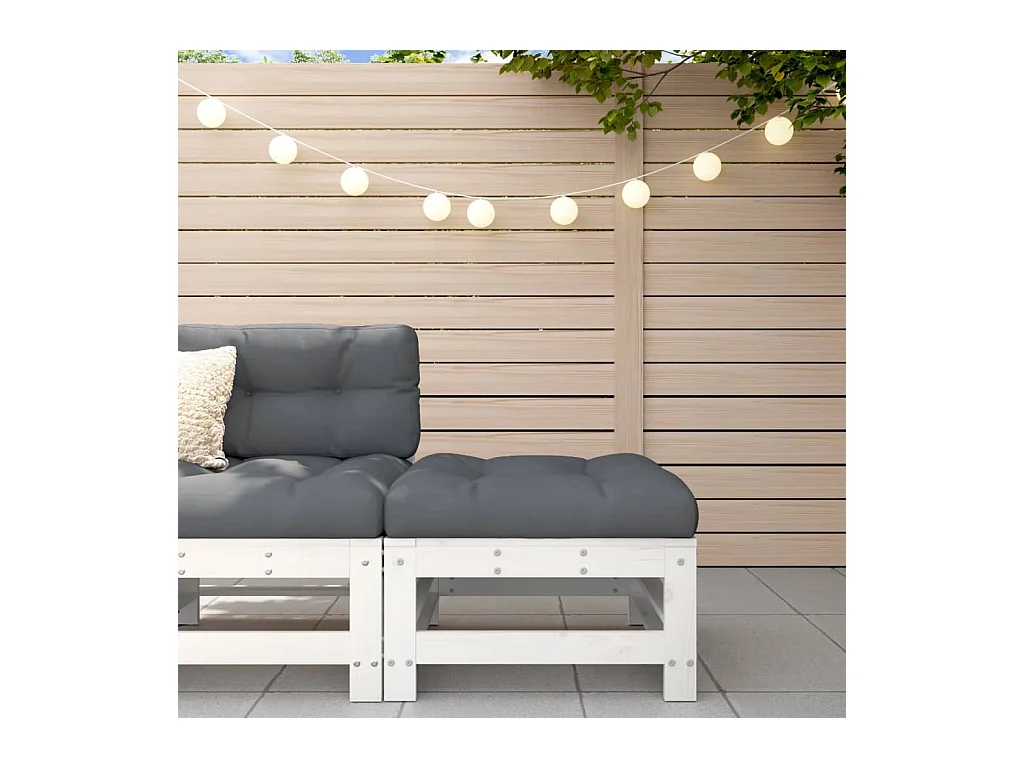 Repose-pied de jardin avec coussin blanc bois de pin massif