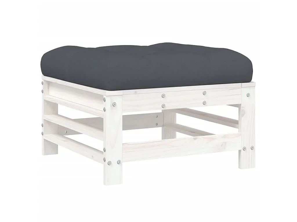 Repose-pied de jardin avec coussin blanc bois de pin massif