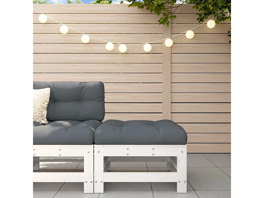 Repose-pied de jardin avec coussin blanc bois de pin massif