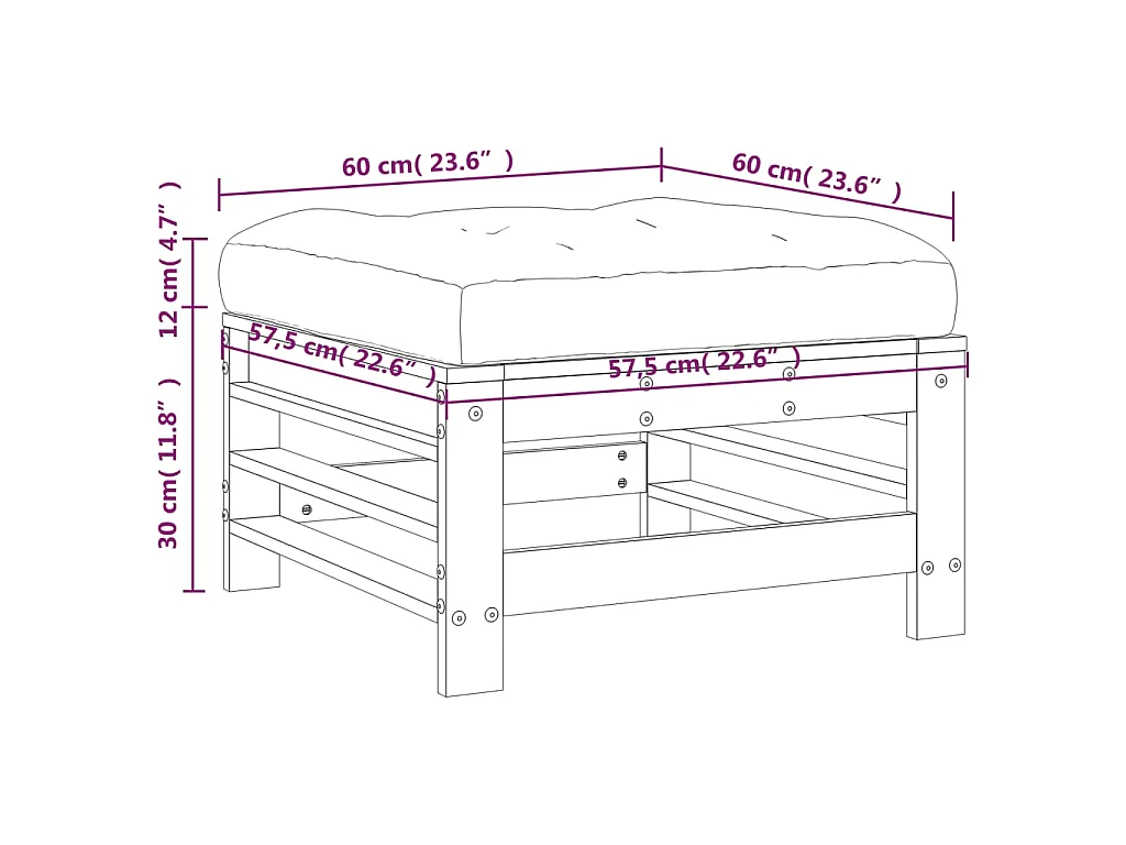 Repose-pied de jardin avec coussin blanc bois de pin massif