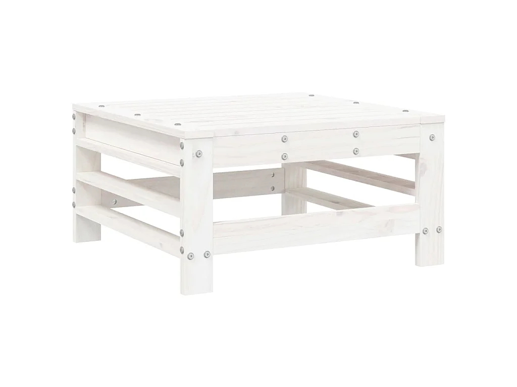 Repose-pied de jardin avec coussin blanc bois de pin massif