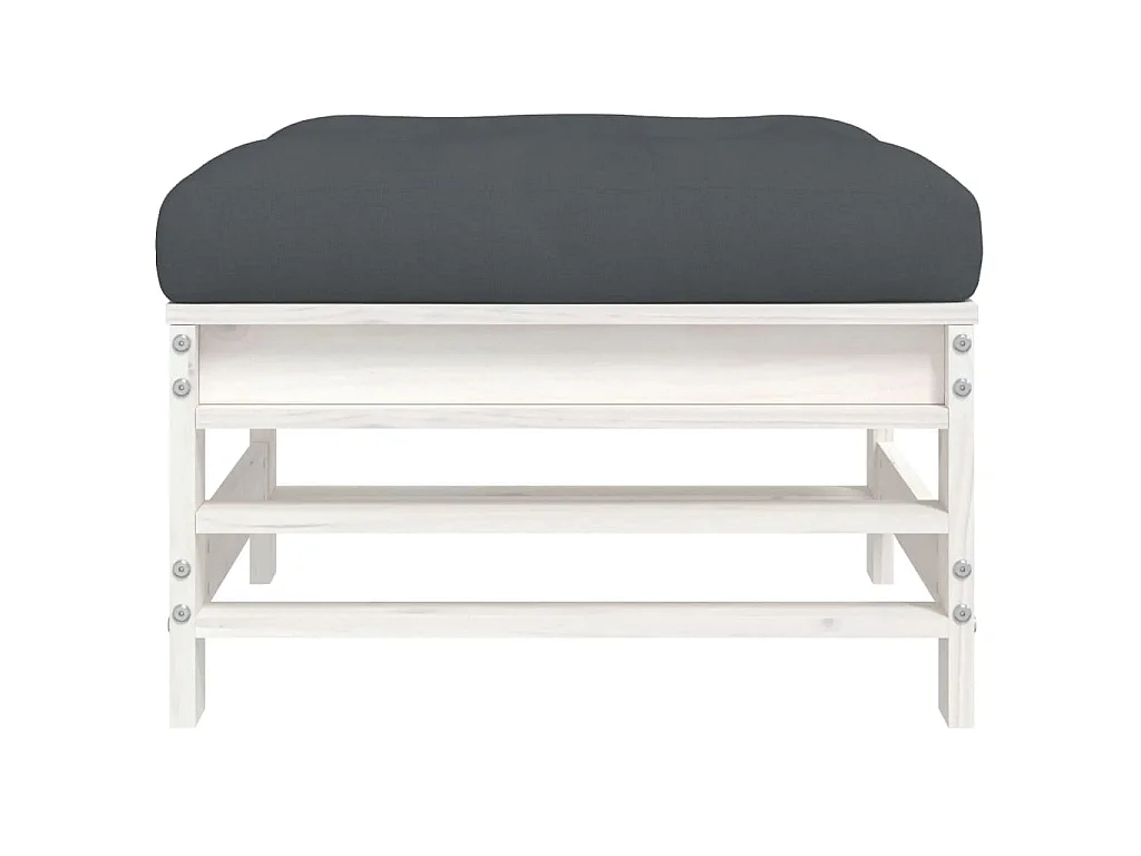 Repose-pied de jardin avec coussin blanc bois de pin massif