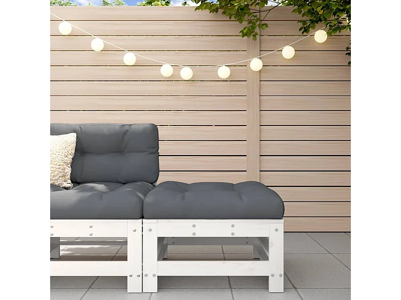 Tuinvoetenbank met kussen massief grenenhout wit