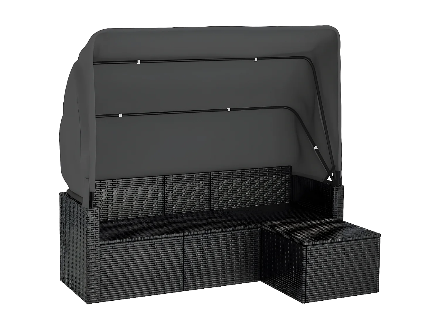 3-zits tuinbank met dak en voetensteun Zwart