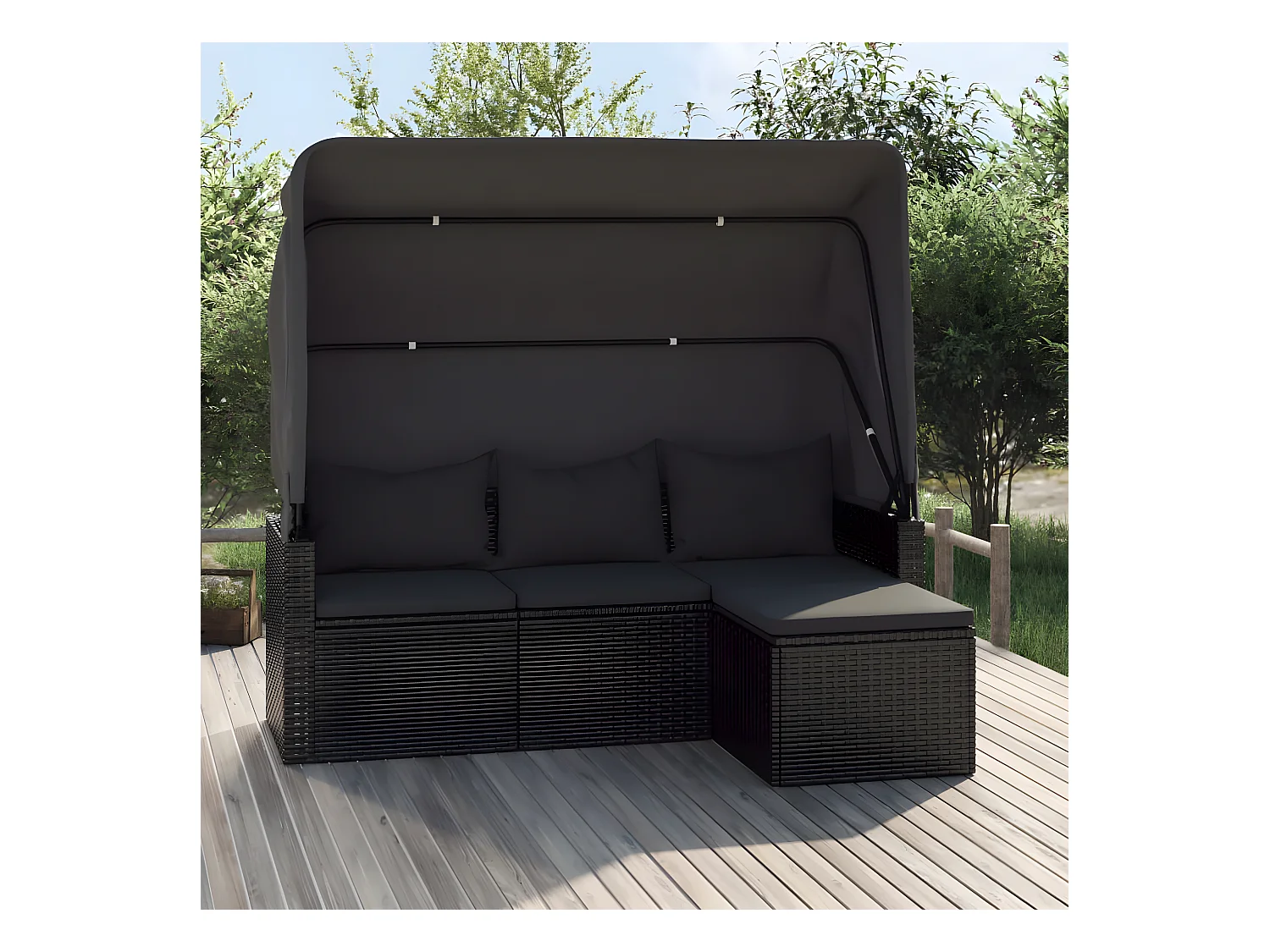 Canapé de jardin 3 places avec toit et repose-pieds Noir
