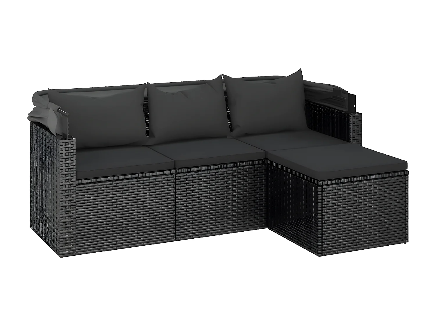 Divano da giardino a 3 posti con tettuccio e poggiapiedi Nero