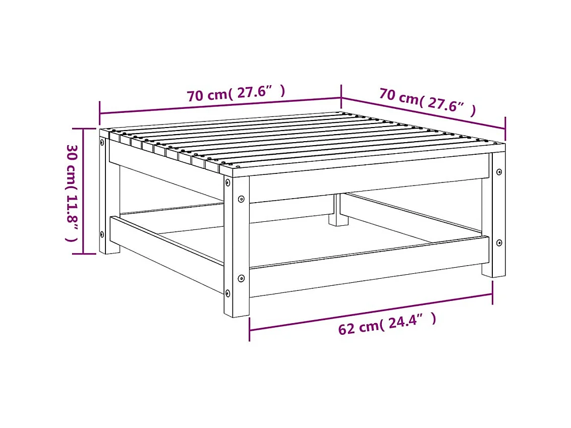 Tuinvoetenbank 70x70x30 cm massief grenenhout wit
