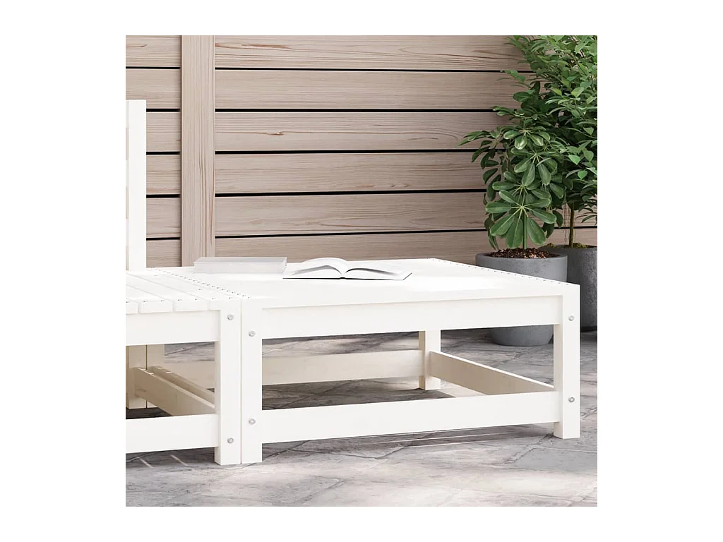 Repose-pied de jardin blanc 70x70x30 cm bois de pin massif