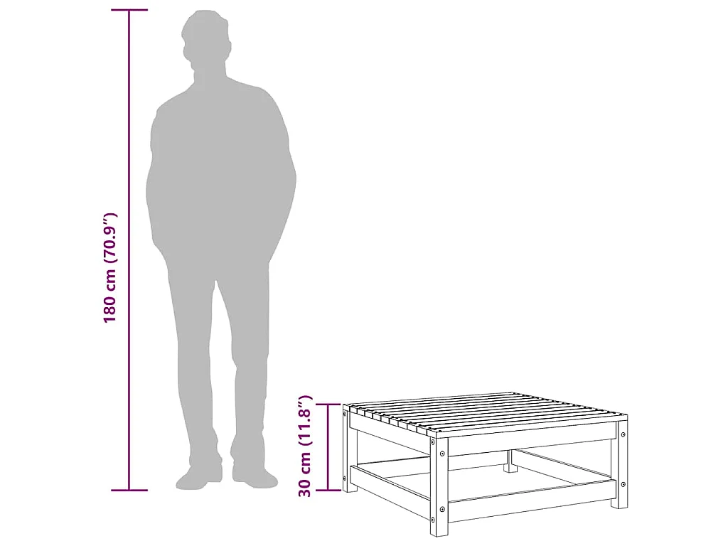 Taburete de jardín madera maciza de pino blanco 70x70x30 cm