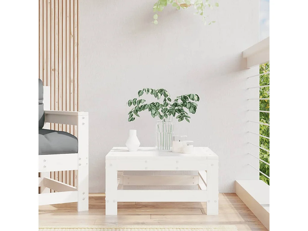 Repose-pied de jardin blanc bois de pin massif