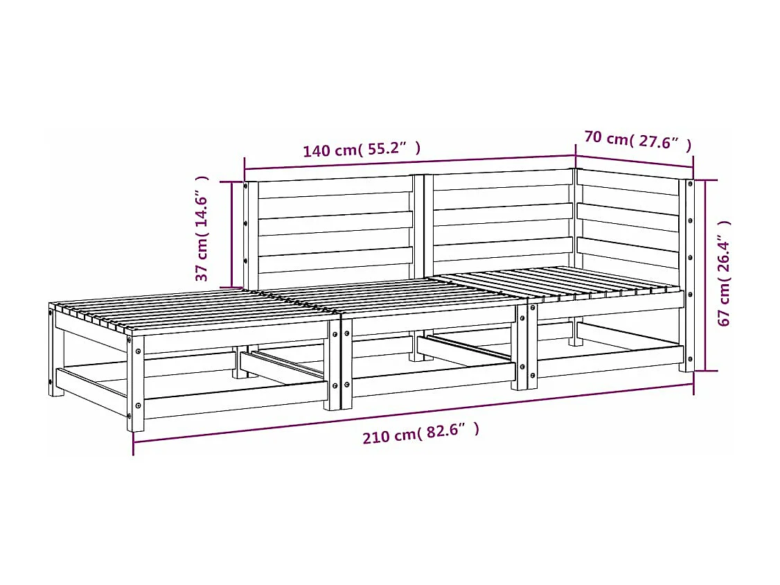 Canapé de jardin et repose-pieds 2 places bois de pin massif