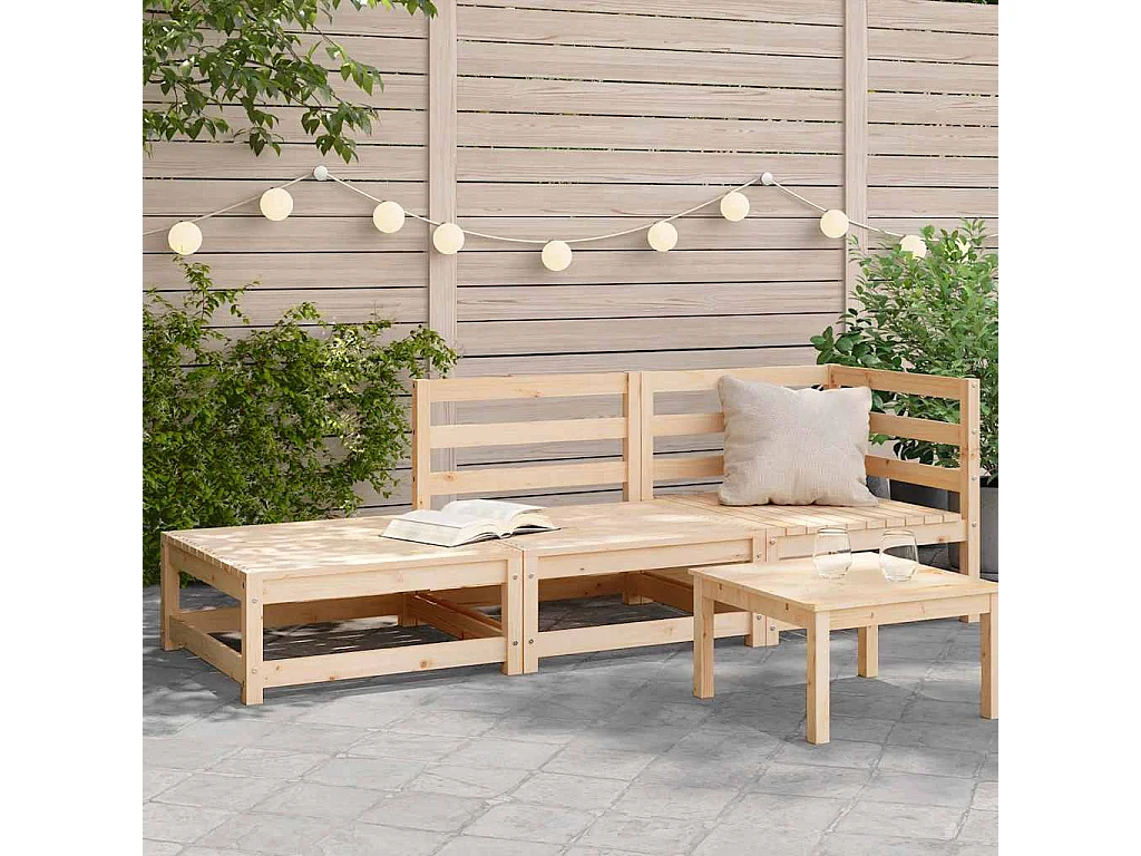 Gartensofa mit Fußhocker 2-Sitzer Massivholz Kiefer