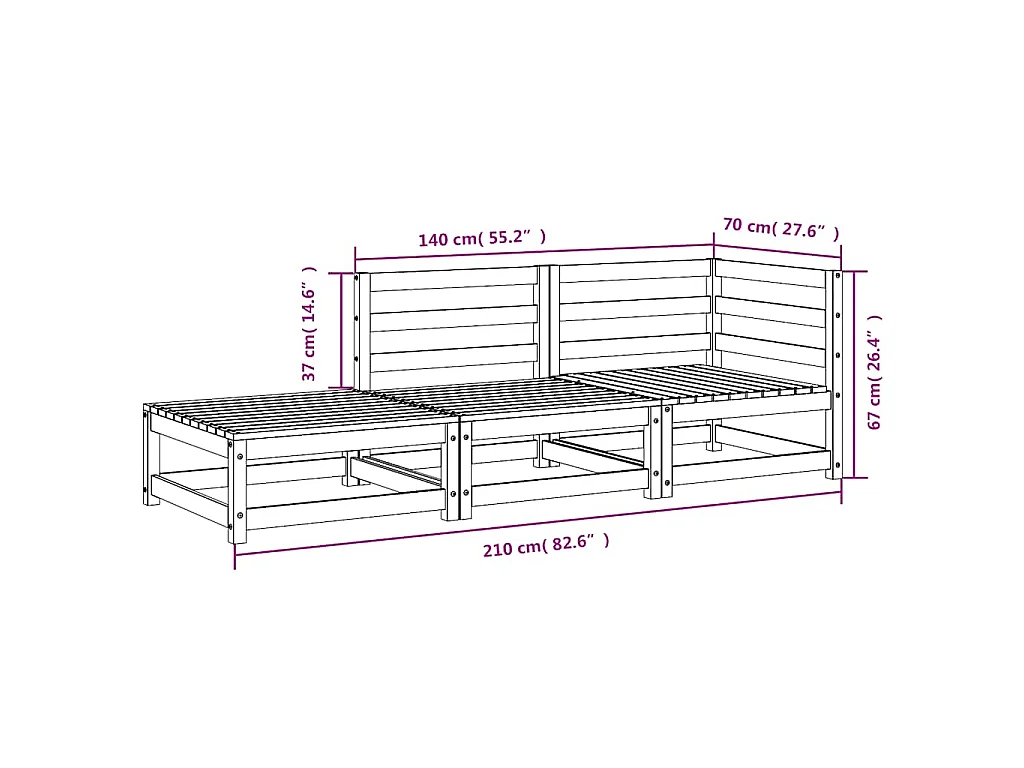 Gartensofa mit Fußhocker 2-Sitzer Massivholz Kiefer