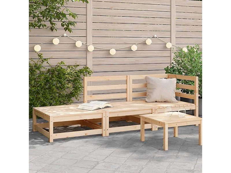 Divano da Giardino con Poggiapiedi 2 Posti Legno Massello Pino