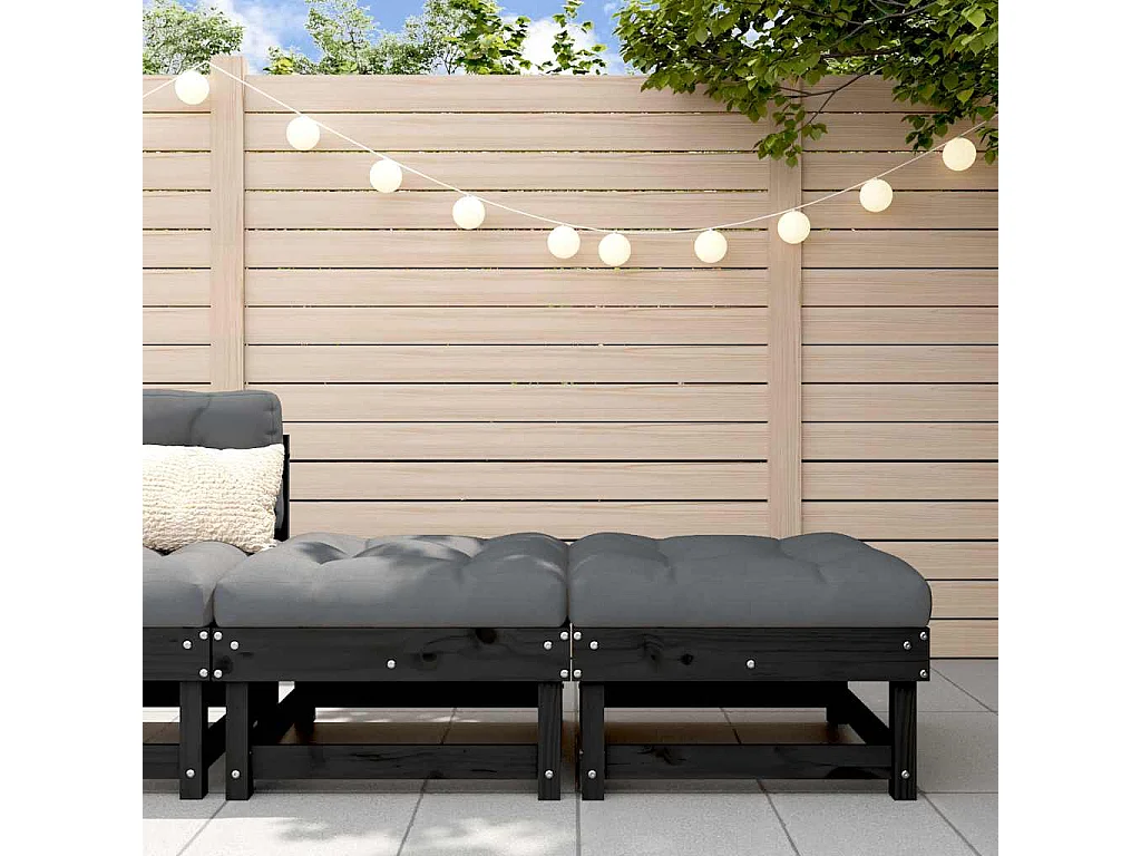 Repose-pieds de jardin coussins lot de 2 noir bois pin massif