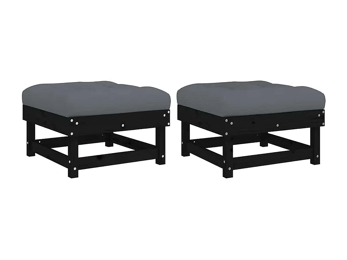Repose-pieds de jardin coussins lot de 2 noir bois pin massif
