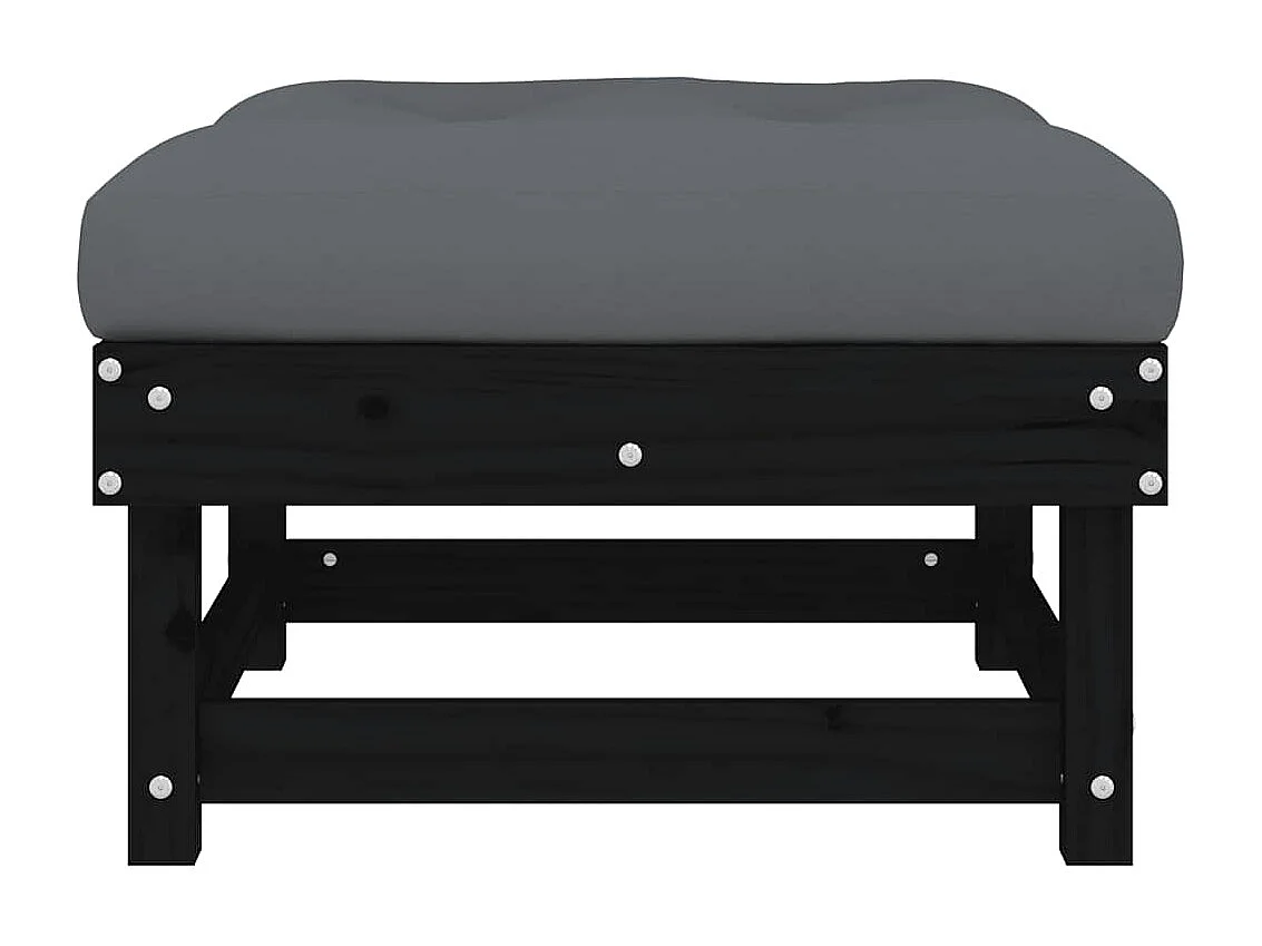 Repose-pieds de jardin coussins lot de 2 noir bois pin massif