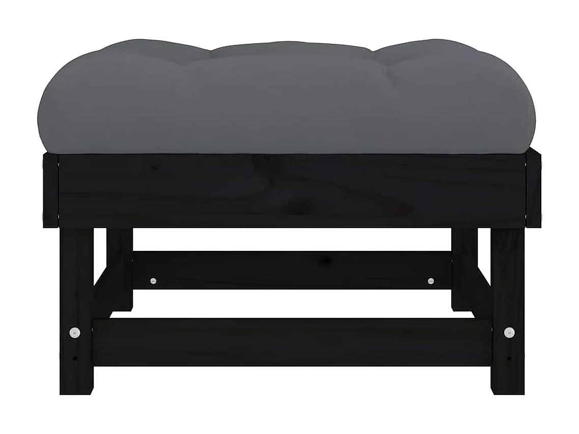 Repose-pieds de jardin coussins lot de 2 noir bois pin massif
