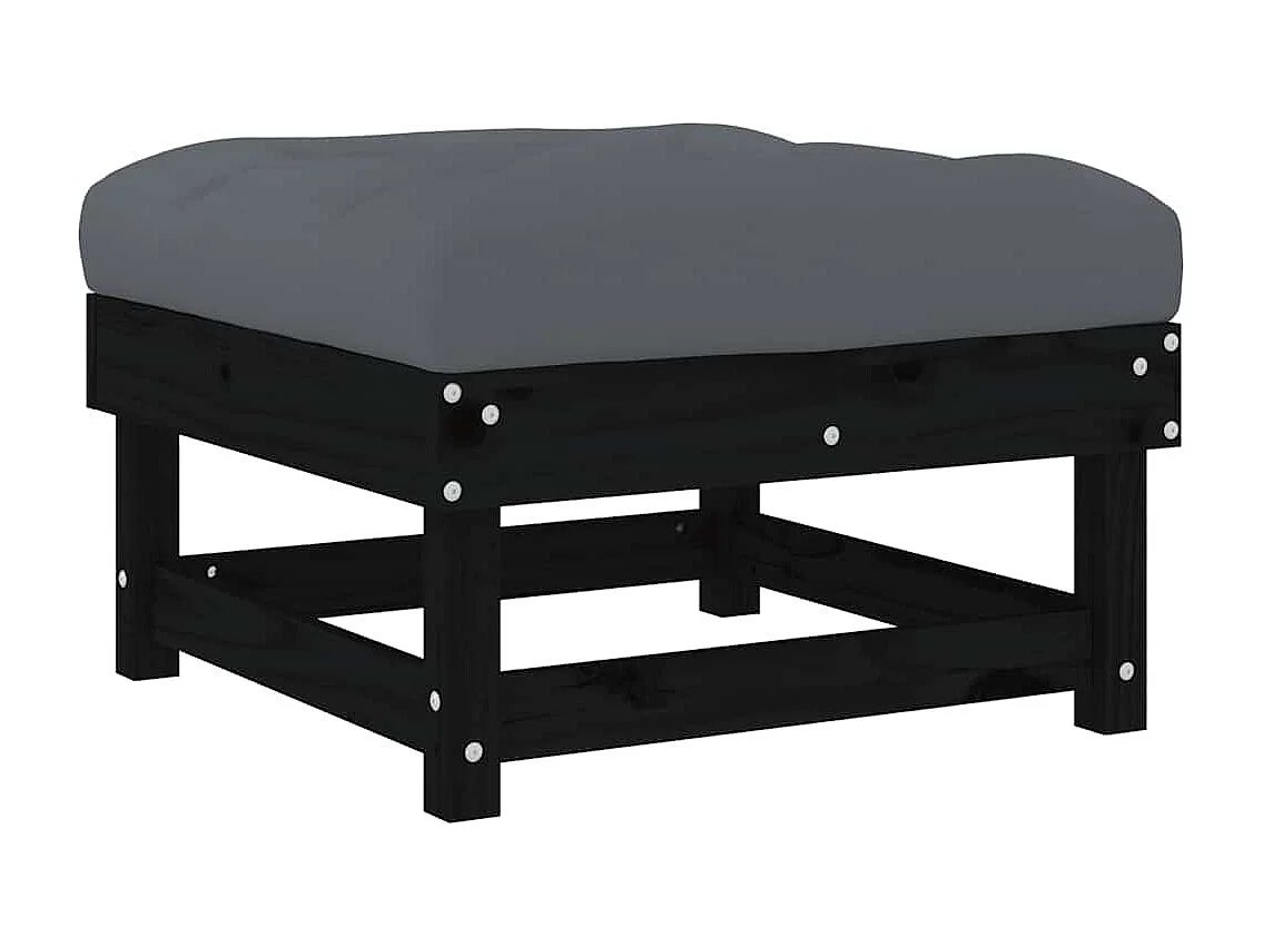 Repose-pieds de jardin coussins lot de 2 noir bois pin massif