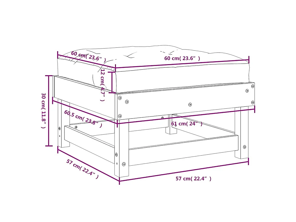 Repose-pieds de jardin coussins lot de 2 noir bois pin massif