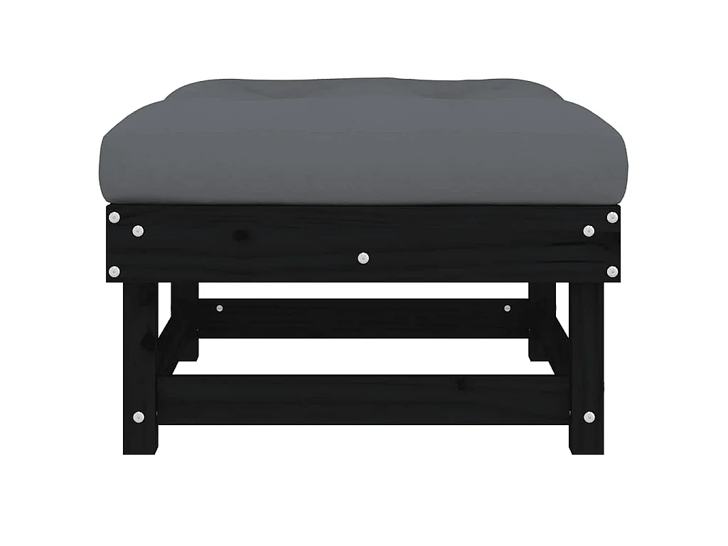 Repose-pieds de jardin coussins lot de 2 noir bois pin massif