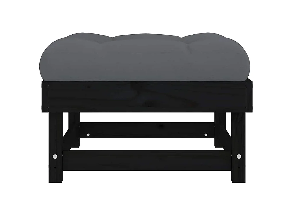 Repose-pieds de jardin coussins lot de 2 noir bois pin massif