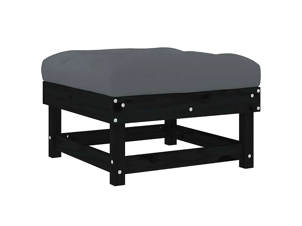 Repose-pieds de jardin coussins lot de 2 noir bois pin massif