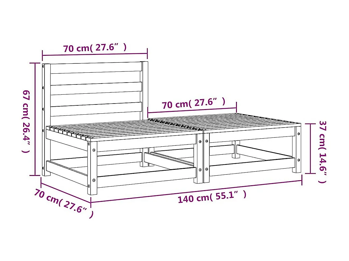 Canapé de jardin sans accoudoirs repose-pieds bois pin massif
