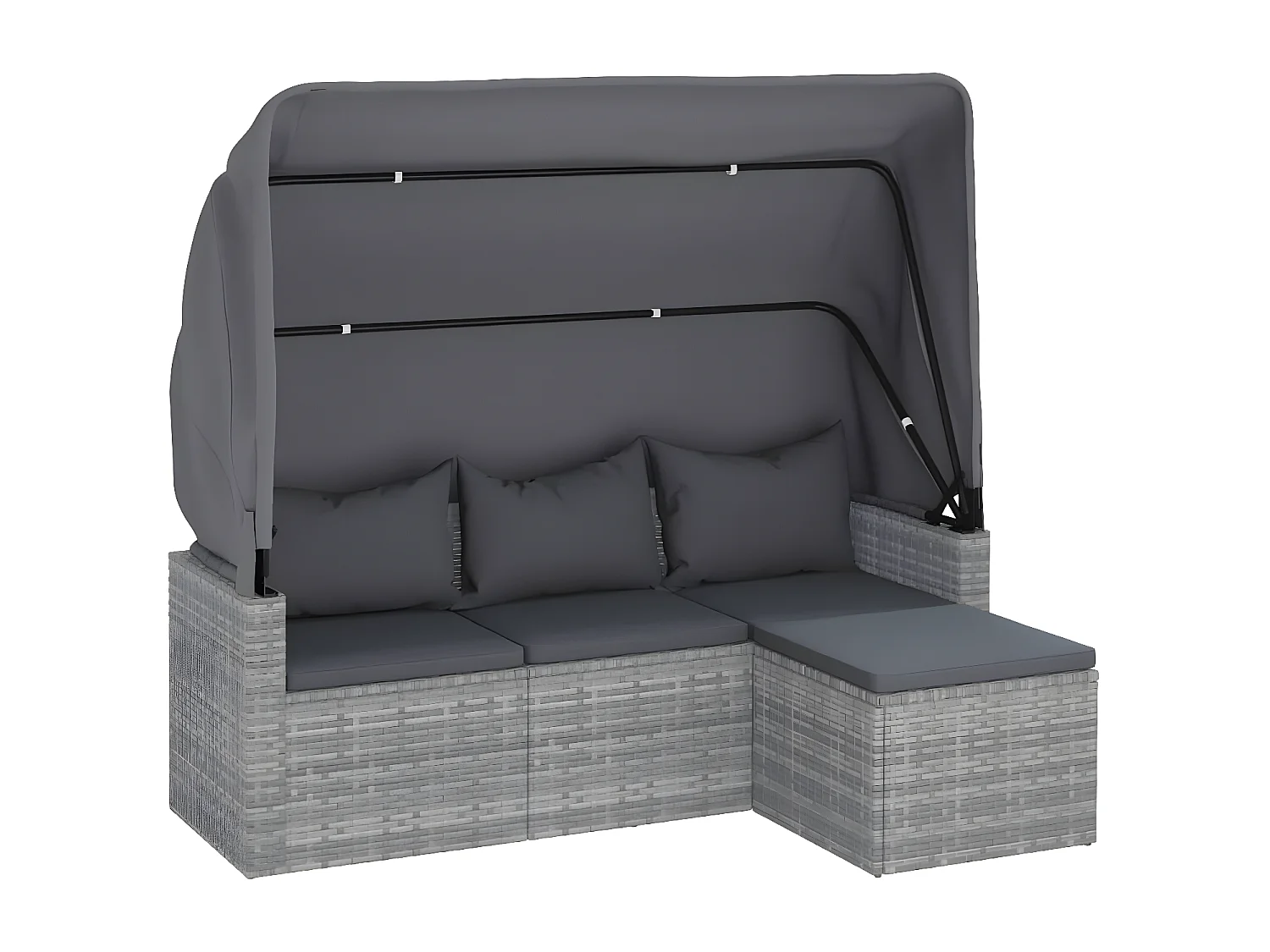 Canapé de jardin 3 places avec toit et repose-pieds Gris