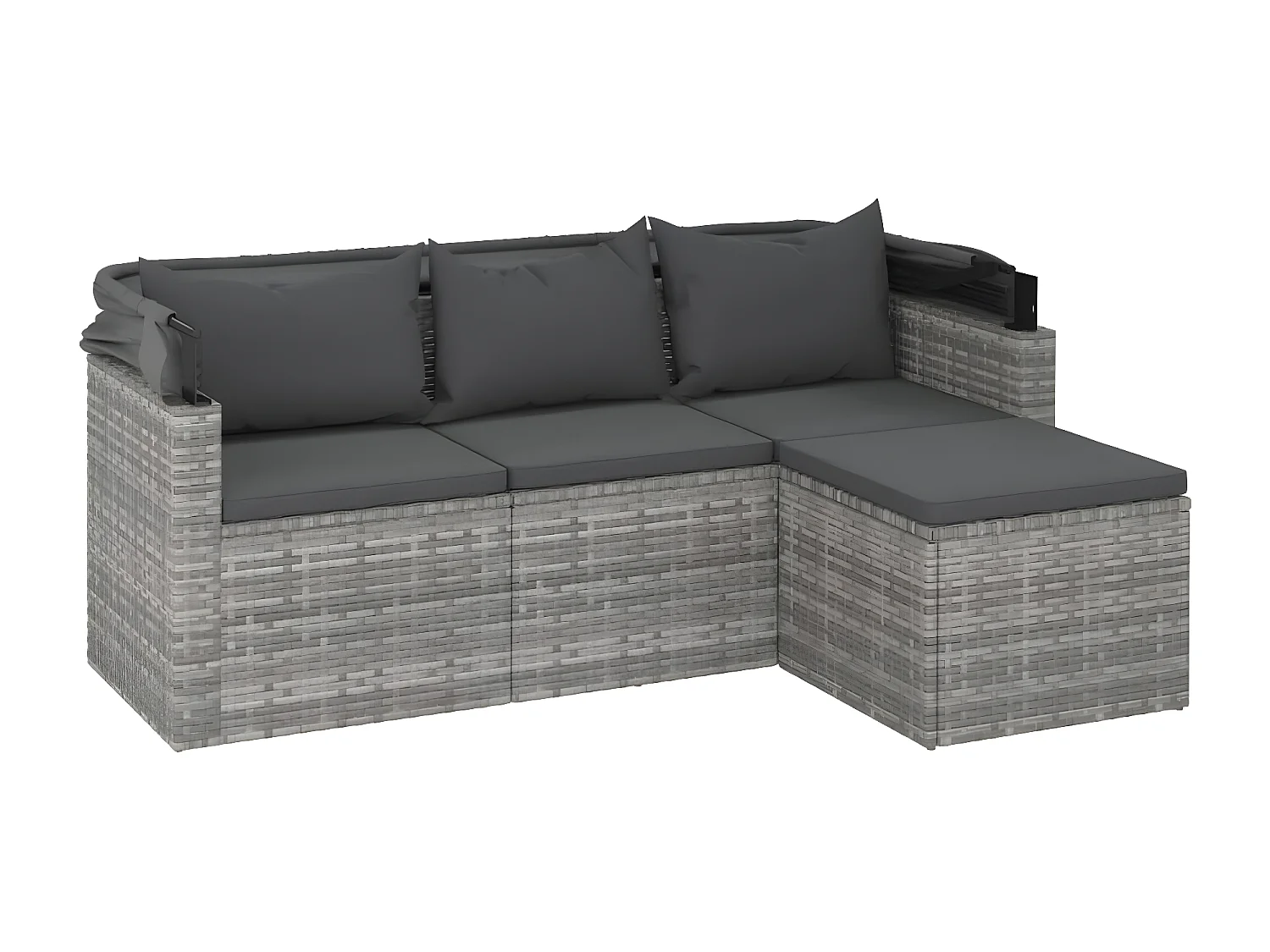 Canapé de jardin 3 places avec toit et repose-pieds Gris