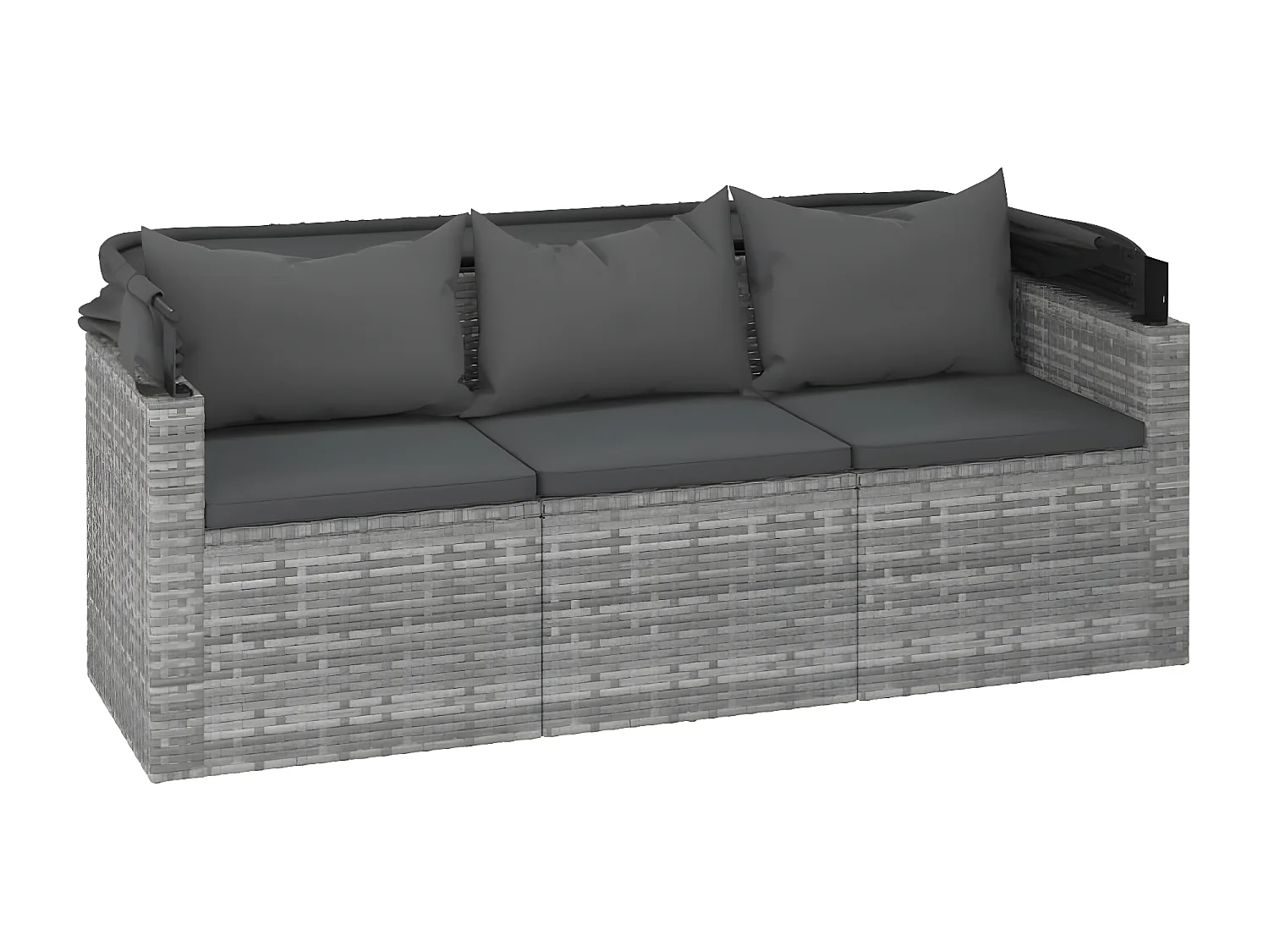 Canapé de jardin 3 places avec toit et repose-pieds Gris